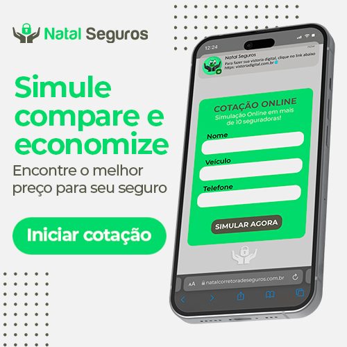 Imagem publicitária para o blog de melhores seguradoras. A imagem possui ao lado direito um celular na tela do formulário de cotação de seguro da Natal Seguros. Ao lado esquerdo há os textos 