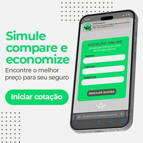 Imagem publicitária para o blog sobre comparativo de seguro auto. A imagem possui ao lado direito um celular na tela do formulário de cotação de seguro da Natal Seguros. Ao lado esquerdo há os textos 