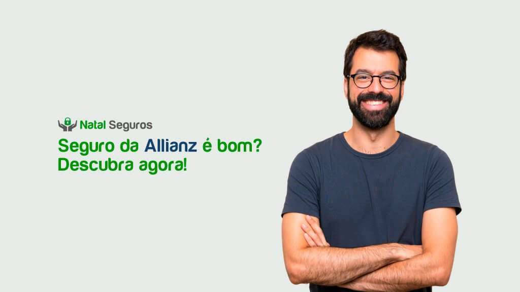 Esta imagem mostra um homem com os braços cruzados, posicionado à direita da imagem. À esquerda da imagem, há um texto em português que diz: Natal Seguros Seguro da Allianz é bom? Descubra agora! O texto promove o seguro da Allianz e é relevante para indivíduos que estão considerando opções de seguro.